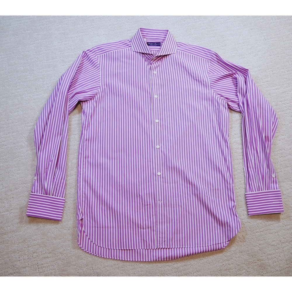 Ralph Lauren Purple Label Mens 15.5 Dress Shirt Purple White Stripe French Cuff